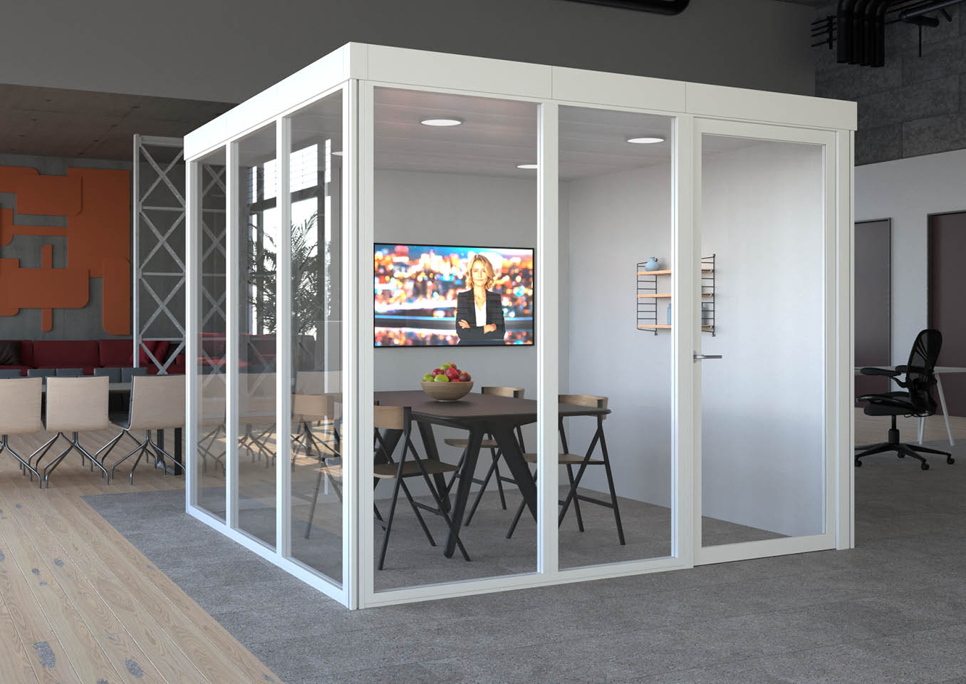 Qube Pip vergaderruimte Qube Pip vrijstaande vergaderruimte in een moderne kantoor omgeving